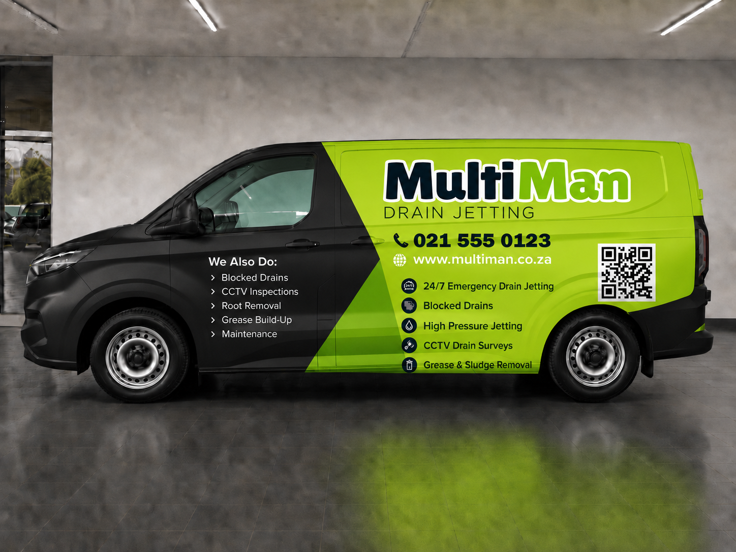 MultiMan Drain Jetting branded franchise van.