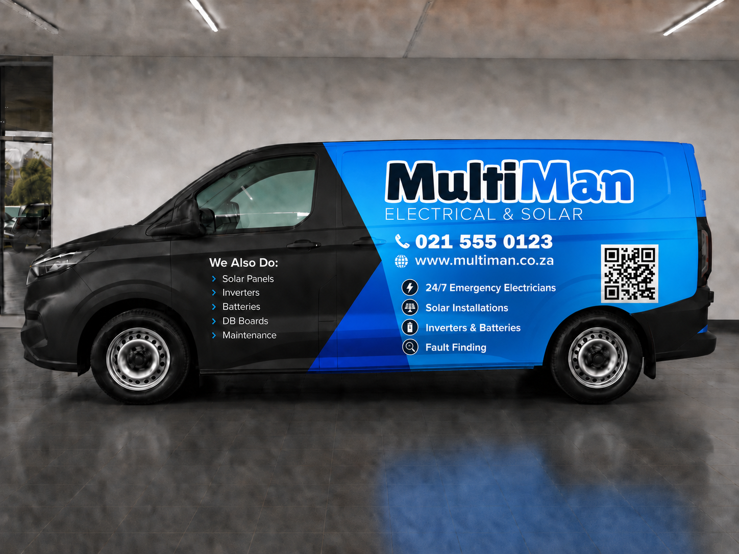 MultiMan Electrical and Solar branded franchise van.